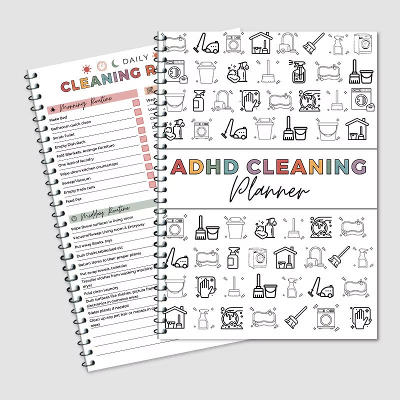 ADHD Cleaning Planner Bundle – Includes Home Cleaning Schedule, Weekly, Monthly, Year-Round Cleanliness Tips, Family Chore Chart