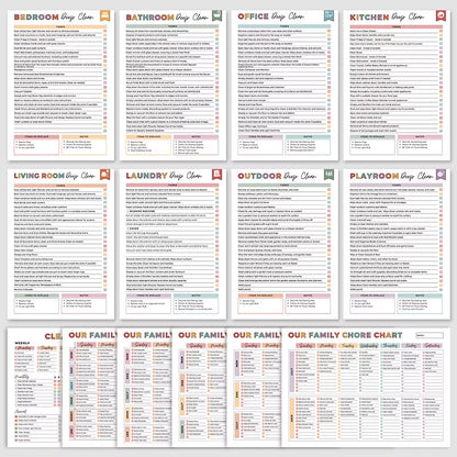 ADHD Cleaning Planner Bundle – Includes Home Cleaning Schedule, Weekly, Monthly, Year-Round Cleanliness Tips, Family Chore Chart