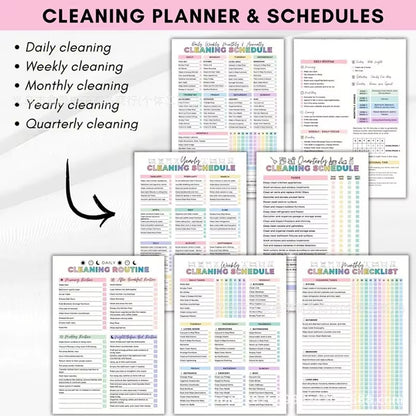 ADHD Cleaning Planner Bundle – Includes Home Cleaning Schedule, Weekly, Monthly, Year-Round Cleanliness Tips, Family Chore Chart